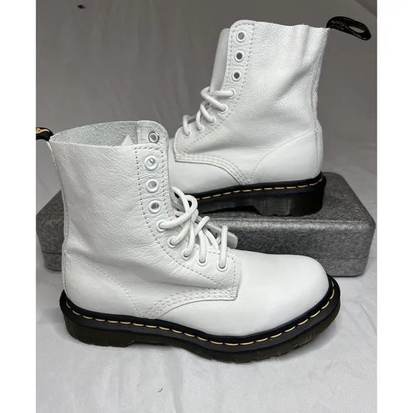 Dr Martens 1460 Pascal Virginia Soft Leather Fashion White Boots | Women Size 5
