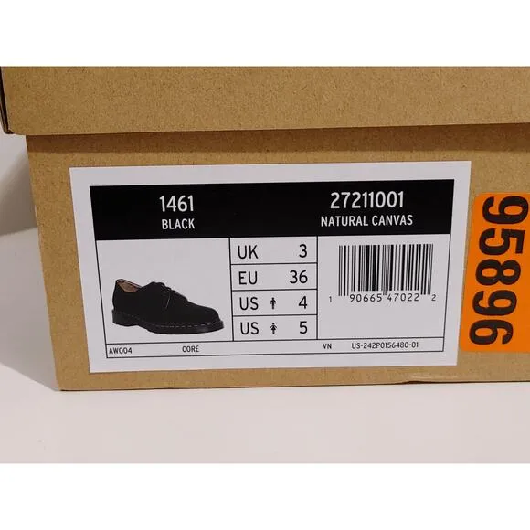 Dr. Martens 1461 Canvas Shoes Lug Sole Round Toe Black Unisex US M4/W5 UK 3 NEW