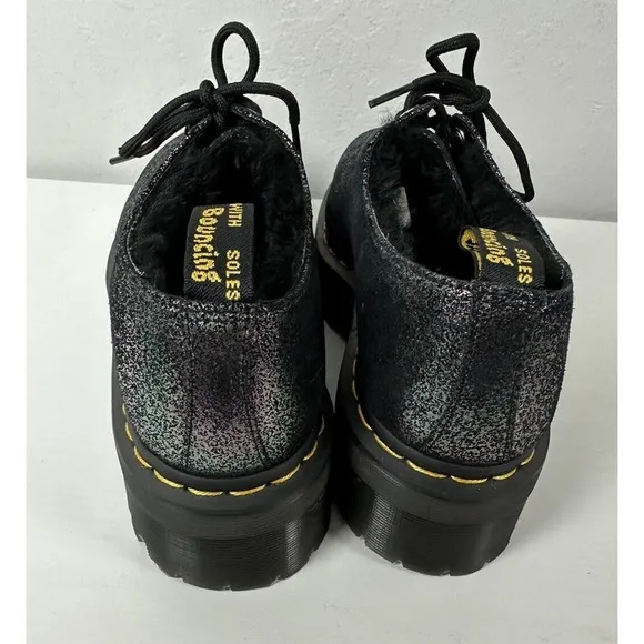 Dr Martens 1461 Platform Oxford Shoes Black Glitter Fur Lined Womens Size 9
