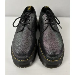 Dr Martens 1461 Platform Oxford Shoes Black Glitter Fur Lined Womens Size 9