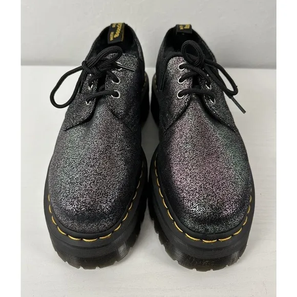 Dr Martens 1461 Platform Oxford Shoes Black Glitter Fur Lined Womens Size 9
