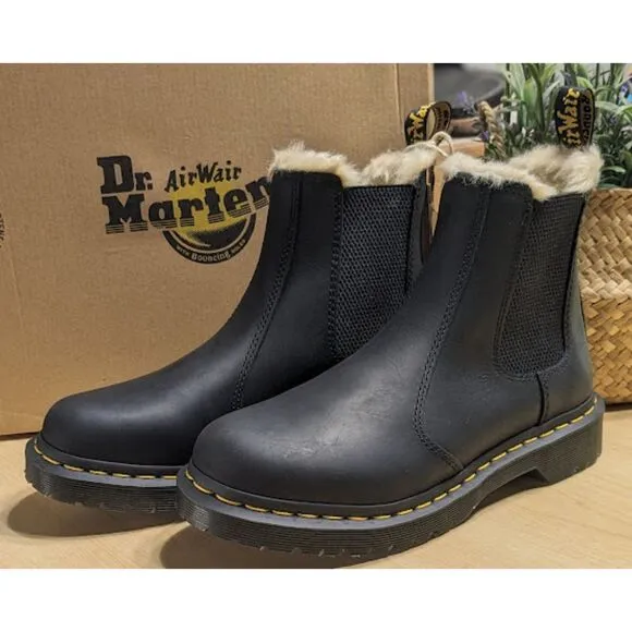 Dr. Martens 2976 Leonore Faux Fur Lined Black Leather Chelsea Boots UK 5 NIB