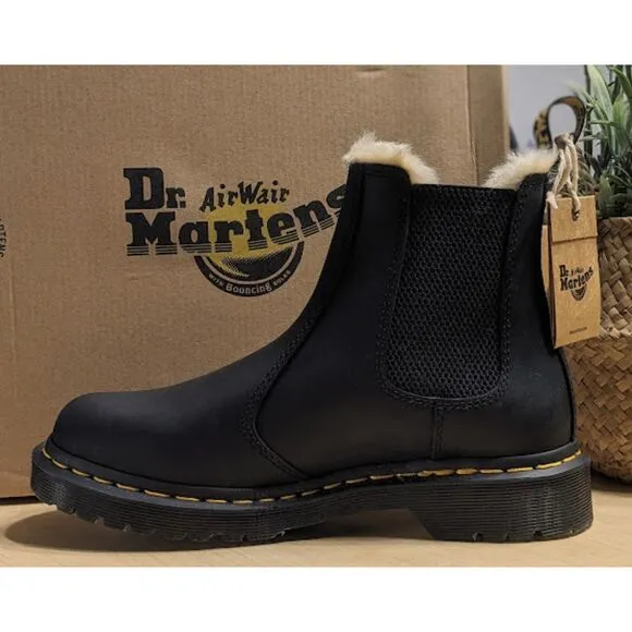 Dr. Martens 2976 Leonore Faux Fur Lined Black Leather Chelsea Boots UK 5 NIB