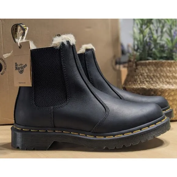 Dr. Martens 2976 Leonore Faux Fur Lined Black Leather Chelsea Boots UK 5 NIB