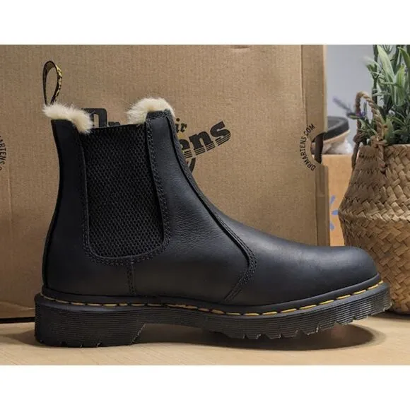 Dr. Martens 2976 Leonore Faux Fur Lined Black Leather Chelsea Boots UK 5 NIB