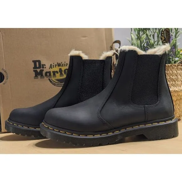 Dr. Martens 2976 Leonore Faux Fur Lined Black Leather Chelsea Boots UK 5 NIB