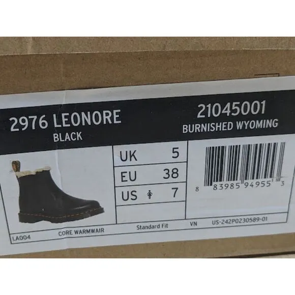 Dr. Martens 2976 Leonore Faux Fur Lined Black Leather Chelsea Boots UK 5 NIB