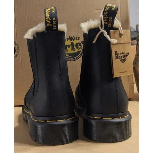 Dr. Martens 2976 Leonore Faux Fur Lined Black Leather Chelsea Boots UK 5 NIB