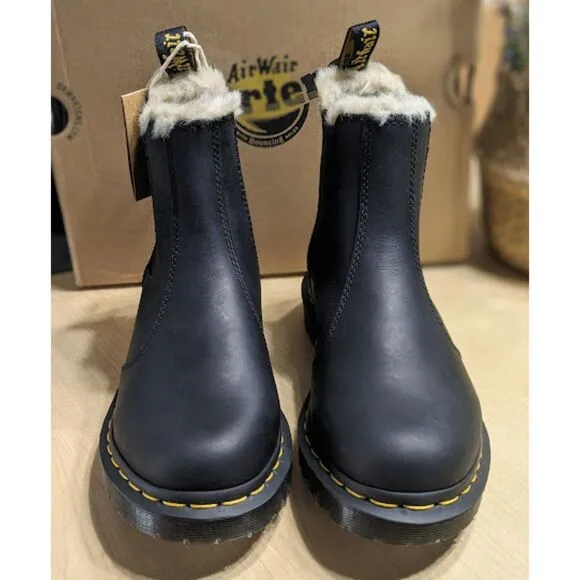 Dr. Martens 2976 Leonore Faux Fur Lined Black Leather Chelsea Boots UK 5 NIB