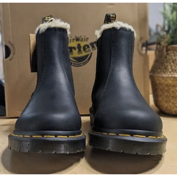 Dr. Martens 2976 Leonore Faux Fur Lined Black Leather Chelsea Boots UK 5 NIB