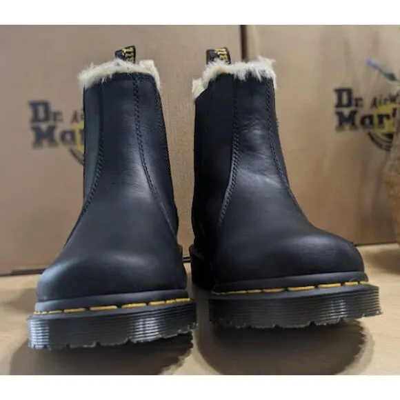 Dr. Martens 2976 Leonore Faux Fur Lined Black Leather Chelsea Boots UK 6 NIB