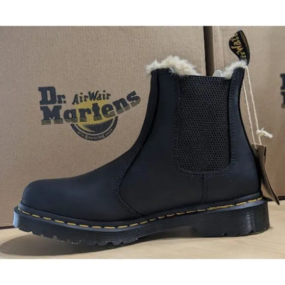 Dr. Martens 2976 Leonore Faux Fur Lined Black Leather Chelsea Boots UK 6 NIB