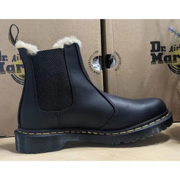 Dr. Martens 2976 Leonore Faux Fur Lined Black Leather Chelsea Boots UK 6 NIB