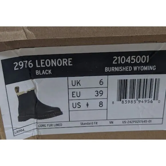 Dr. Martens 2976 Leonore Faux Fur Lined Black Leather Chelsea Boots UK 6 NIB