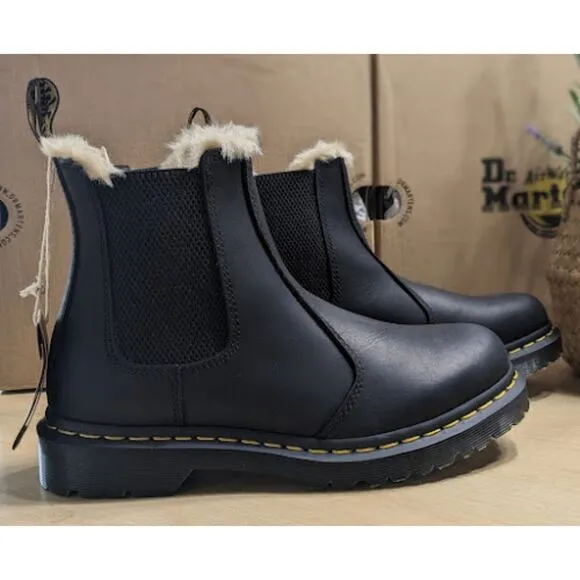 Dr. Martens 2976 Leonore Faux Fur Lined Black Leather Chelsea Boots UK 6 NIB