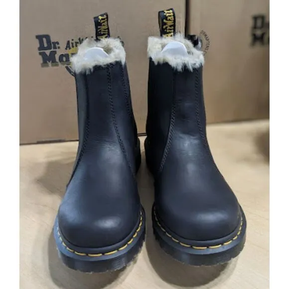 Dr. Martens 2976 Leonore Faux Fur Lined Black Leather Chelsea Boots UK 6 NIB