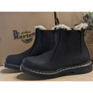 Dr. Martens 2976 Leonore Faux Fur Lined Black Leather Chelsea Boots UK 6 NIB