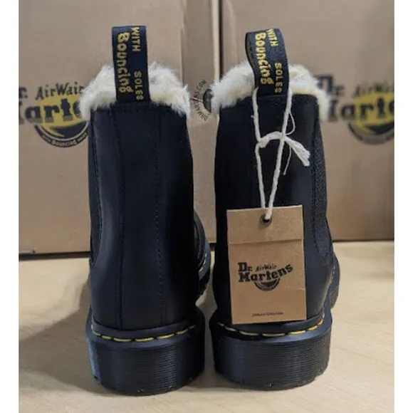 Dr. Martens 2976 Leonore Faux Fur Lined Black Leather Chelsea Boots UK 8 NIB