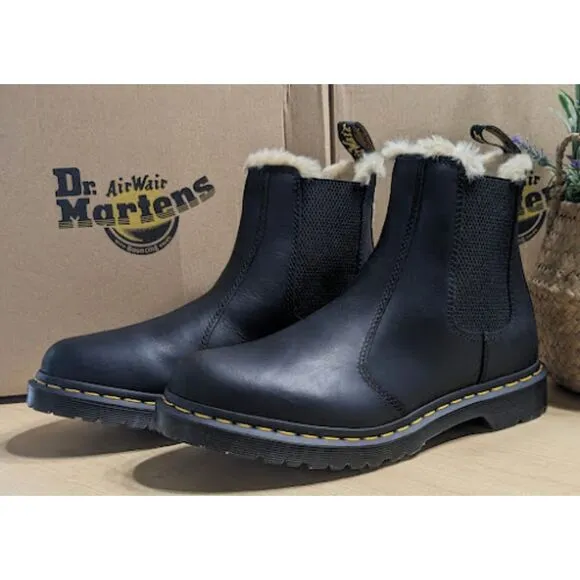 Dr. Martens 2976 Leonore Faux Fur Lined Black Leather Chelsea Boots UK 8 NIB