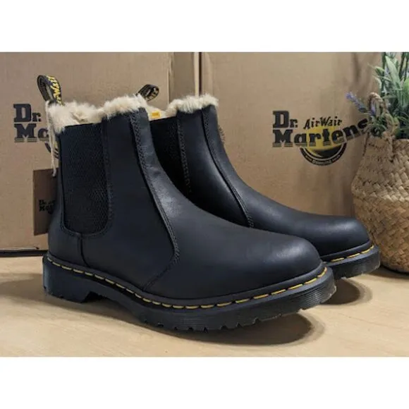 Dr. Martens 2976 Leonore Faux Fur Lined Black Leather Chelsea Boots UK 8 NIB