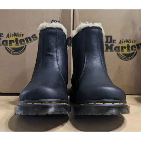 Dr. Martens 2976 Leonore Faux Fur Lined Black Leather Chelsea Boots UK 8 NIB