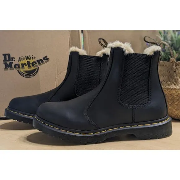 Dr. Martens 2976 Leonore Faux Fur Lined Black Leather Chelsea Boots UK 8 NIB