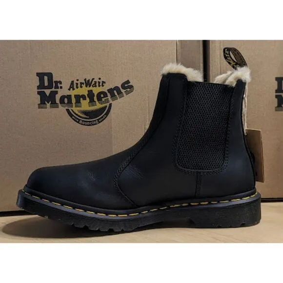 Dr. Martens 2976 Leonore Faux Fur Lined Black Leather Chelsea Boots UK 8 NIB