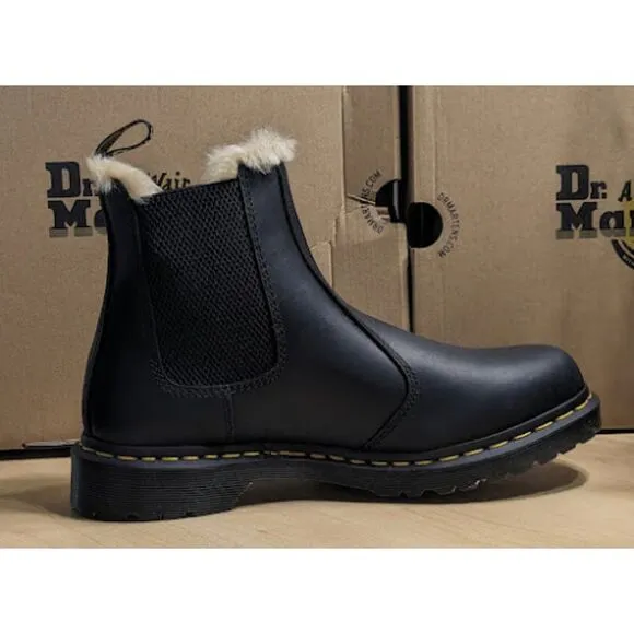 Dr. Martens 2976 Leonore Faux Fur Lined Black Leather Chelsea Boots UK 8 NIB