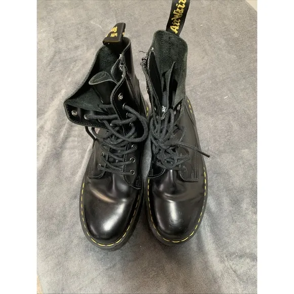 Dr Martens Black Jadon 8 Eye Platform Boots Leather Zip Sides Mens 10  Womens 11