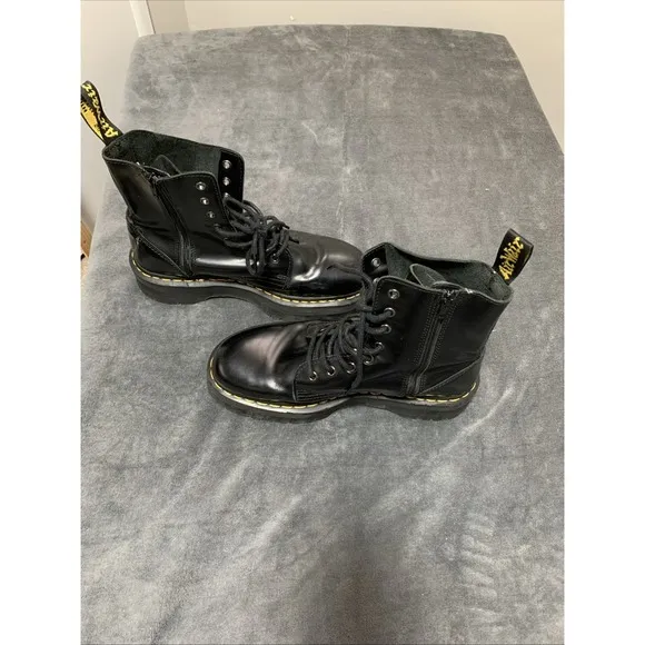 Dr Martens Black Jadon 8 Eye Platform Boots Leather Zip Sides Mens 10  Womens 11