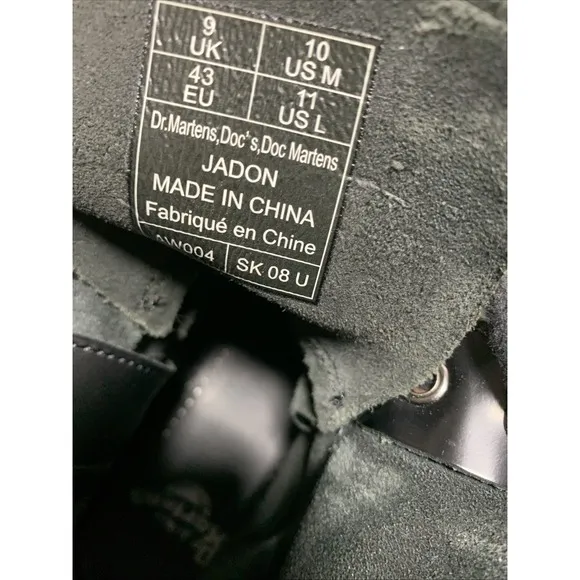 Dr Martens Black Jadon 8 Eye Platform Boots Leather Zip Sides Mens 10  Womens 11