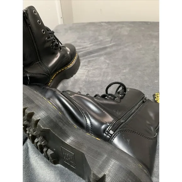 Dr Martens Black Jadon 8 Eye Platform Boots Leather Zip Sides Mens 10  Womens 11
