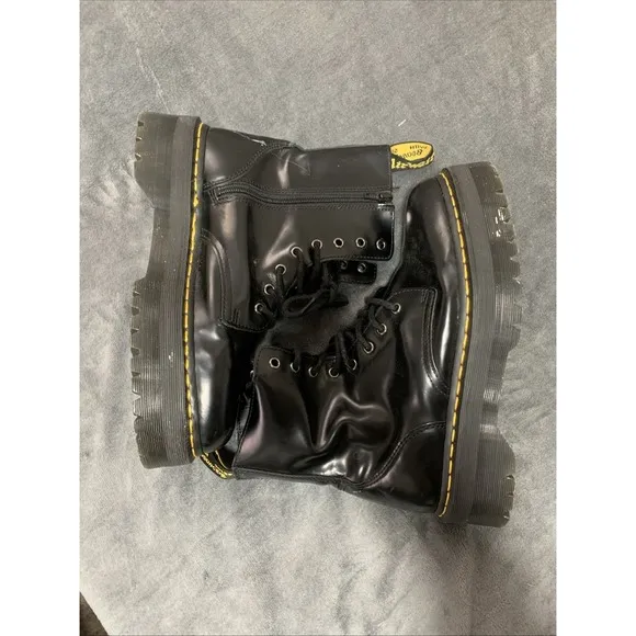 Dr Martens Black Jadon 8 Eye Platform Boots Leather Zip Sides Mens 10  Womens 11