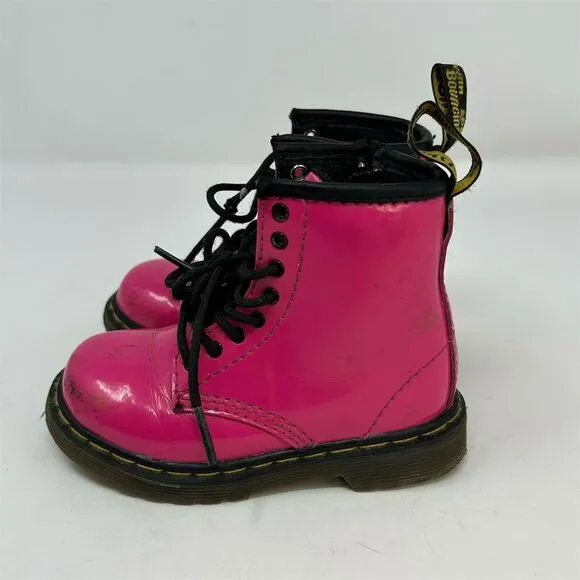Dr. Martens Brooklee Kids Toddler Lace Up Boots Hot Pink Patent Leather Size 7
