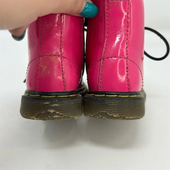 Dr. Martens Brooklee Kids Toddler Lace Up Boots Hot Pink Patent Leather Size 7