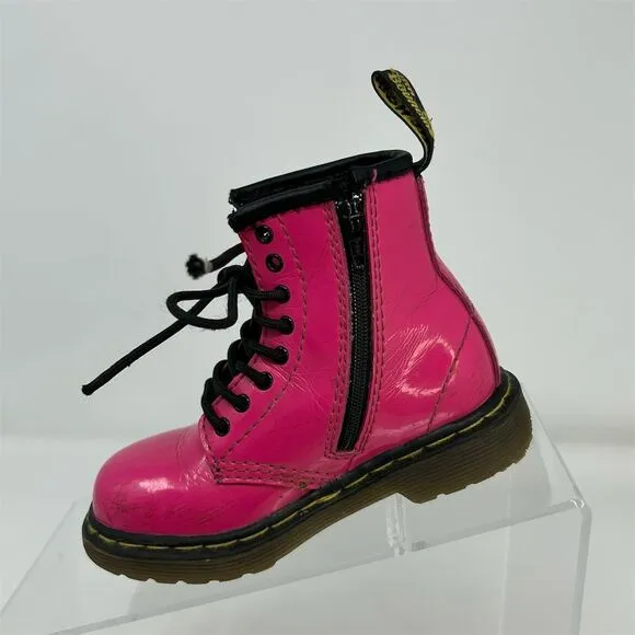 Dr. Martens Brooklee Kids Toddler Lace Up Boots Hot Pink Patent Leather Size 7