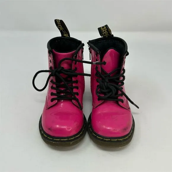 Dr. Martens Brooklee Kids Toddler Lace Up Boots Hot Pink Patent Leather Size 7