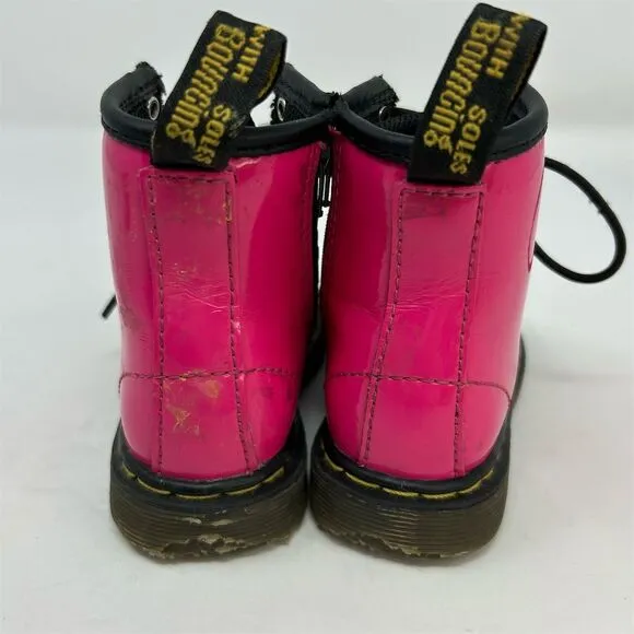Dr. Martens Brooklee Kids Toddler Lace Up Boots Hot Pink Patent Leather Size 7