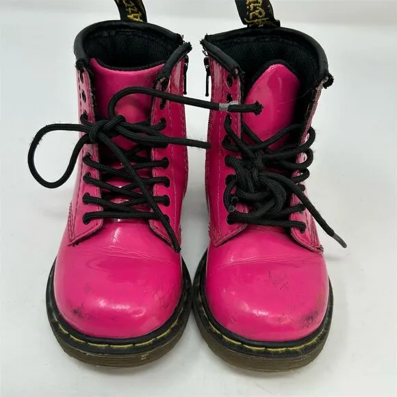 Dr. Martens Brooklee Kids Toddler Lace Up Boots Hot Pink Patent Leather Size 7