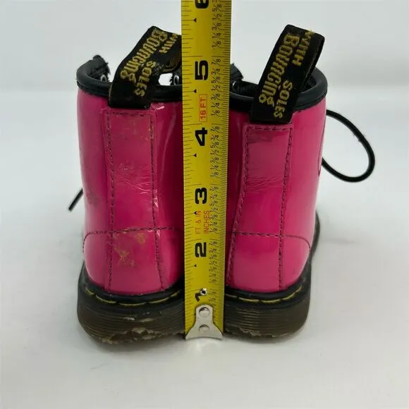 Dr. Martens Brooklee Kids Toddler Lace Up Boots Hot Pink Patent Leather Size 7