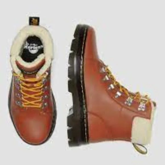 Dr. Martens Combs sherpa fur leather boot chestnut brown shoes size 9