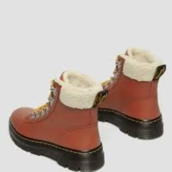 Dr. Martens Combs sherpa fur leather boot chestnut brown shoes size 9