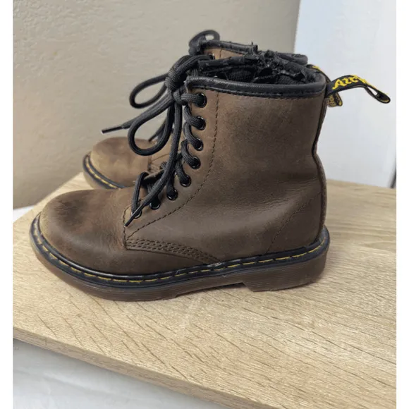 Dr. Martens Delaney Brown Leather Zip Boots - US Size 12 (Kids Version)