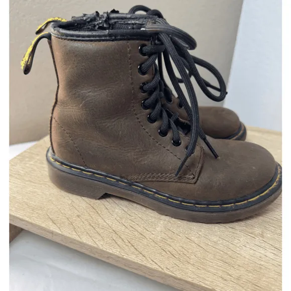 Dr. Martens Delaney Brown Leather Zip Boots - US Size 12 (Kids Version)