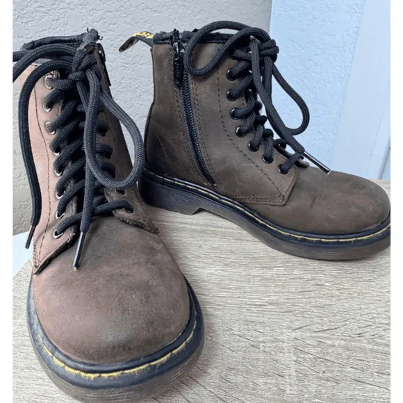 Dr. Martens Delaney Brown Leather Zip Boots - US Size 12 (Kids Version)
