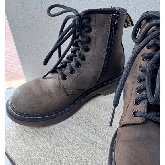 Dr. Martens Delaney Brown Leather Zip Boots - US Size 12 (Kids Version)