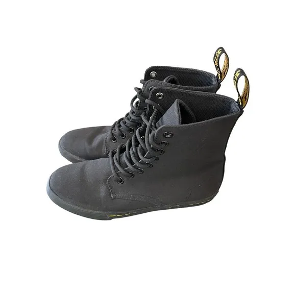 Dr Martens Sheridan Canvas Boots Size 4 Lace Up Black Casual 8 Eye EUC