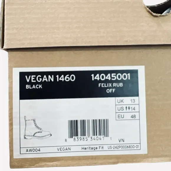 Dr. Martens Vegan 1460 8-Hole Boots 14045001 Felix Rub Black Mens Size 14