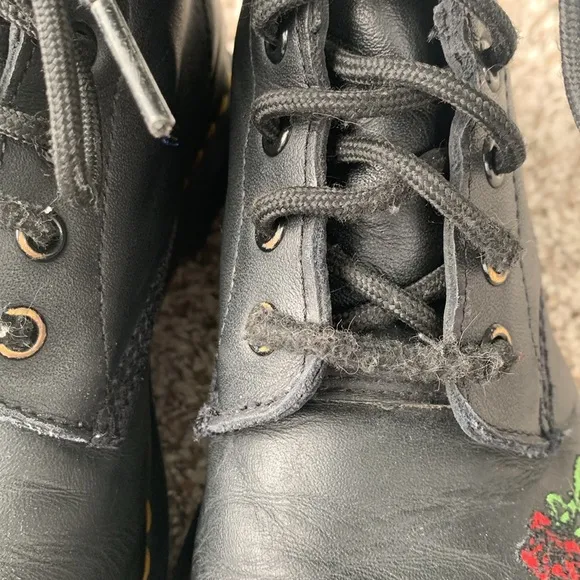 Dr. Martens Women's Black 1460 Vonda Boots Embroidered Red Rose Floral