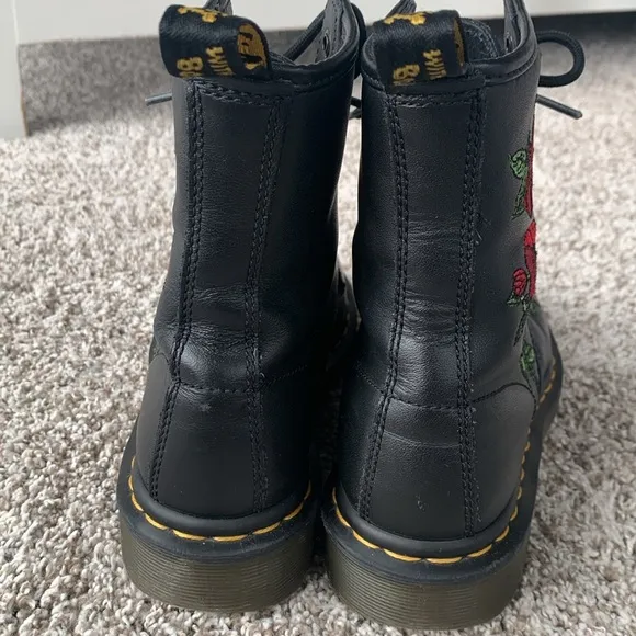 Dr. Martens Women's Black 1460 Vonda Boots Embroidered Red Rose Floral